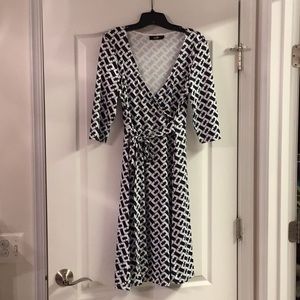Navy and white wrap dress